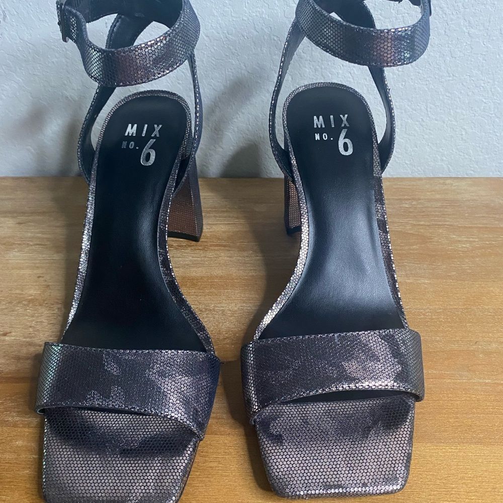 New Women’s Pewter Square Toe Block Heel Party Shiny camo metallic Size 8 - Picture 6 of 10